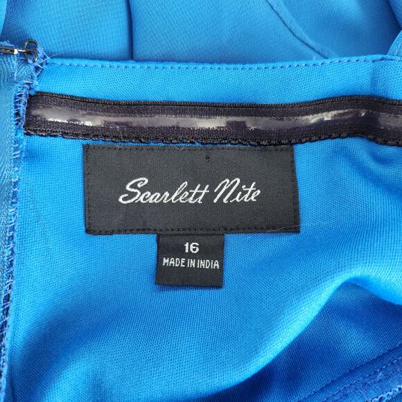 Vintage Y2K Scarlett Nite Blue Satin Ruffle Cocktail Party Dress 16 - Picture 10 of 11